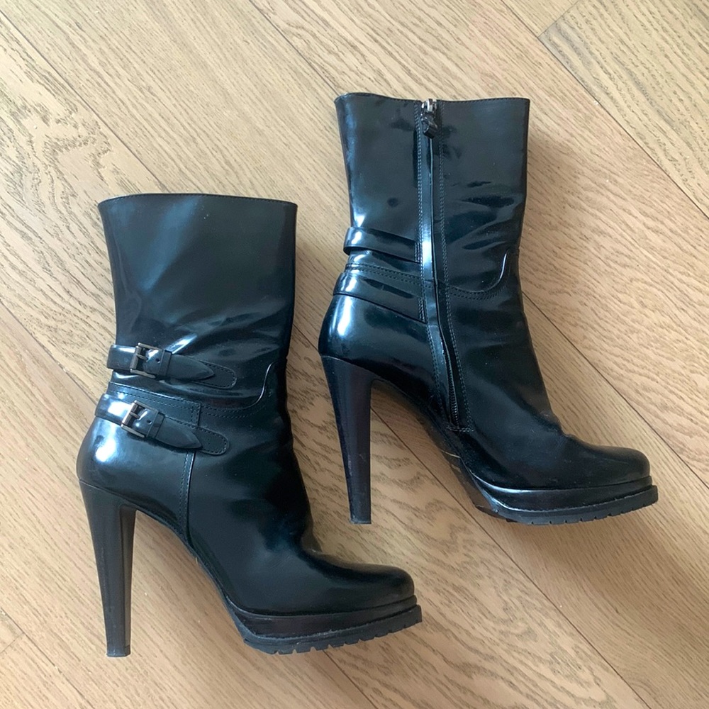 Black Armani patent leather boots